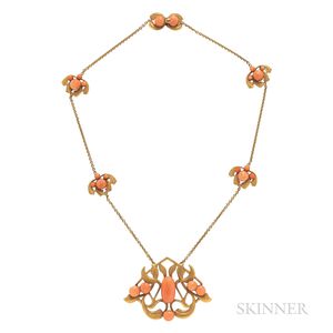 Art Nouveau Gold and Coral Necklace