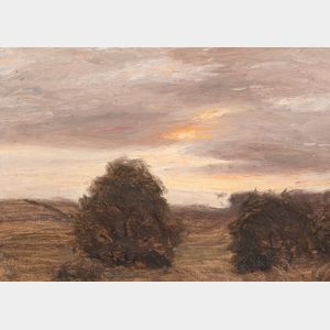 Anglo/American School, 20th Century Study of Scrub Trees Under a Cloudy Sky