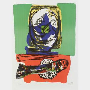 Karel Appel (Dutch/American, b. 1921) Lot of Three Untitled Prints: Small Composition, Figure and Fish