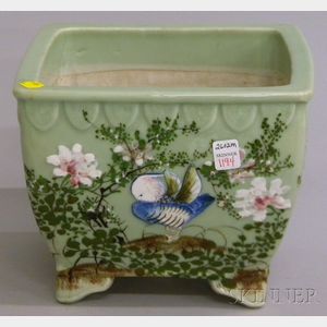 Chinese Celadon Glazed Enamel-decorated Porcelain Footed Jardiniere
