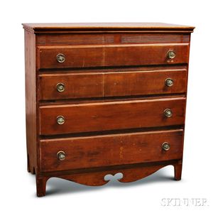 Red-stained Pine Two-drawer Blanket Chest