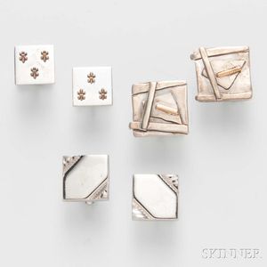 Three Pairs of Sterling Silver Cuff Links