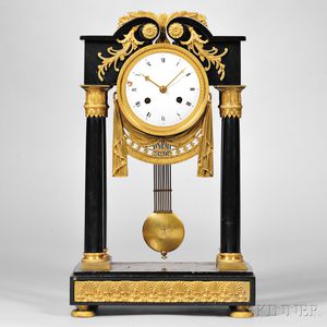 Ormolu-mounted Black Marble Portico Clock
