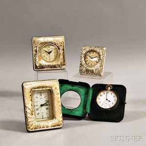 Three Sterling Silver-clad Desk Clocks and a Sterling Silver Pocket Watch Stand