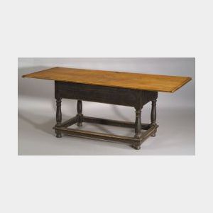 Maple and Walnut Black Painted Stretcher-base Table