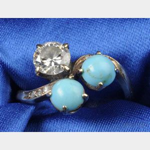 Antique 14kt Gold, Turquoise, and Diamond Ring