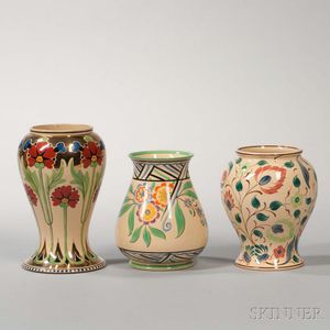 Three Wedgwood Millicent Taplin Design Cane Glazed Vases