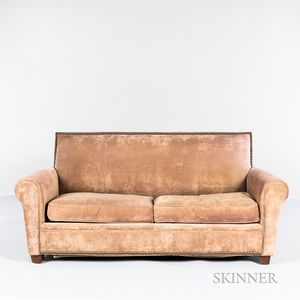 Modern Tan Velvet Upholstered Sofa