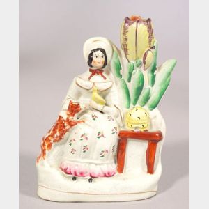 Staffordshire Pottery Damsel Figural Group