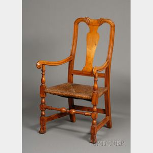 Queen Anne Maple Carved Armchair