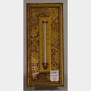 Tiffany Studios Gilt-bronze Grapevine Pattern Overlay Slag Glass Standing Desk Thermometer