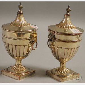 Near Pair of Silver-plated Covered Jars