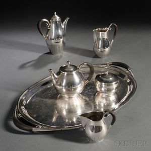 Five-piece Georg Jensen Sterling Silver Tea and Coffee Service with an En Suite Tray
