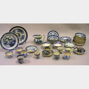 Thirty-eight Piece Assembled English and Chinese Blue and White Decorated Porcelain Tableware Group.