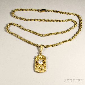 14kt Gold Chain with Cubic Zirconia and 14kt Gold Pendant