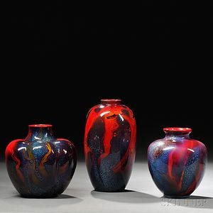 Three Royal Doulton Flame Sung Ware Vases