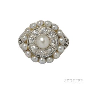 Platinum, Diamond, and Seed Pearl Ring