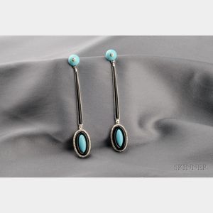 18kt White Gold, Turquoise, Onyx, and Diamond Earpendants