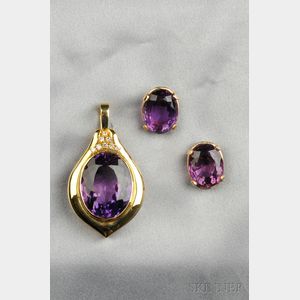 14kt Gold and Amethyst Pendant and Earrings