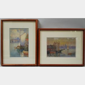 John A. Cook (American, 1870-1936) Two Framed Watercolors of the Gloucester Waterfront.