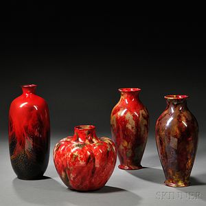 Four Royal Doulton Flambe Vases