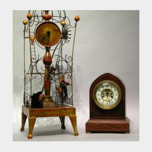 Waterbury Inlaid Mahogany Mantel Clock and a Wire Whimsey Tower Clock.