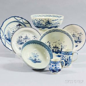 Eight Leeds Blue and White Ceramic Tableware Items