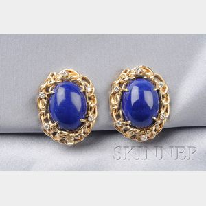 14kt Gold, Lapis, and Diamond Earclips