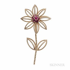 Tiffany & Co. 18kt Gold and Ruby Flower Brooch
