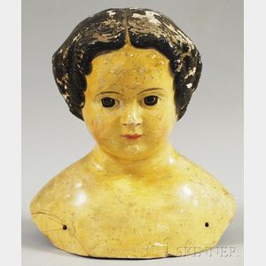 Large Papier-mache Black-haired Doll Head