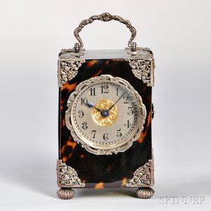 Miniature Tortoiseshell and Silver Carriage Clock