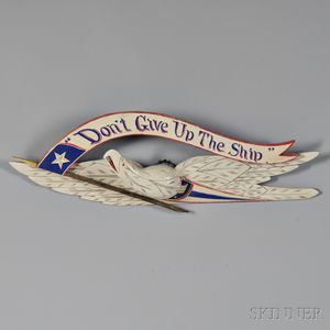 White-painted and Polychrome Decorated Carved Pine "Don't Give Up the Ship" Plaque