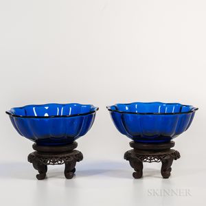 Pair of Cobalt Blue Peking Glass Bowls