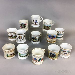 Thirteen Porcelain Shaving Mugs