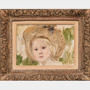 Mary Cassatt (American, 1844-1926) Sketch of a Head of a Girl in a Hat with a Black Rosette