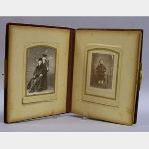 Art Nouveau Gilt-metal Mounted Cloth Photograph Album with Portrait Photographs.