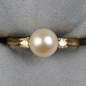 18kt Gold, Cultured Pearl, and Diamond Ring, Tiffany & Co.