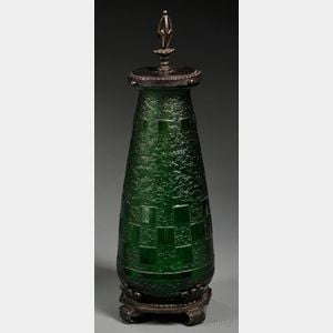 Daum Nancy Art Deco Wrought Iron-mounted Emerald Green Glass Lamp Base
