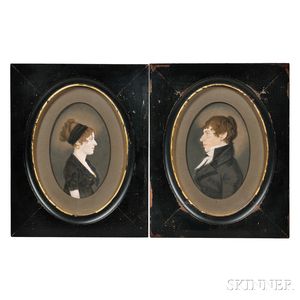 Attributed to William Von Moll Berczy (Canada/Germany/Austria/New York, 1749-1813),Pair of Profile Portraits, Possibly Husband and Wif