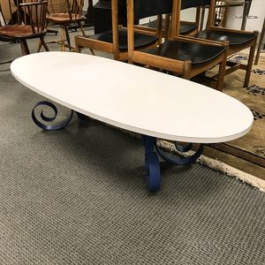 Oval Formica and Blue-painted Coffee Table