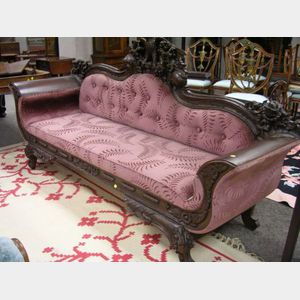 Asian Victorian-style Upholstered Eagle Carved Hardwood Sofa.
