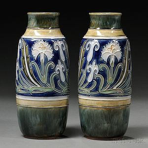 Pair of Royal Doulton Harry Simeon Decorated Stoneware Vases