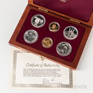 Cased 1983 and 1984 Los Angeles Olympics Commemorative Six-coin Set