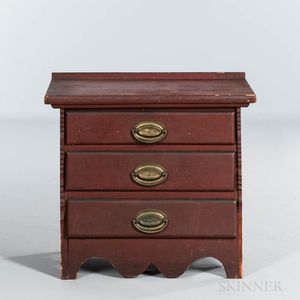 Red-painted Pine Child's Chest of Three Drawers