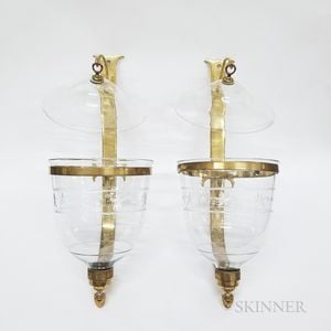 Pair of Federal-style Brass and Etched Glass Wall Sconces