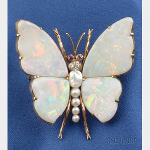 Opal and Gem-set Butterfly Brooch