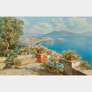 Carlo Ciappa (Italian, 19th/20th Century) Panoramic View of the Bay of Naples and Mt. Vesuvius