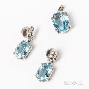 18kt White Gold and Aquamarine Earring and Pendant