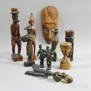 Twelve Ceramic, Carved Wood, and Metal Items