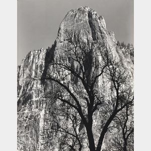 Ansel Adams (American, 1902-1984) Sentinel Rock, Oak Tree